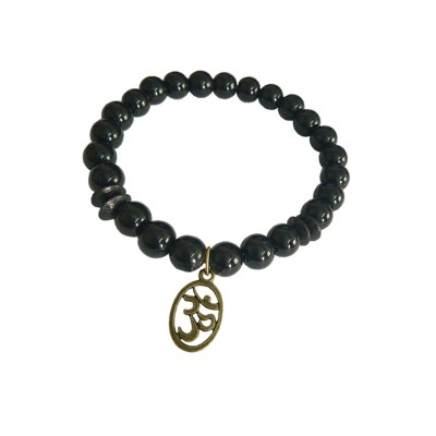 Shivay OM Charm Black Onyx Beads Bracelet